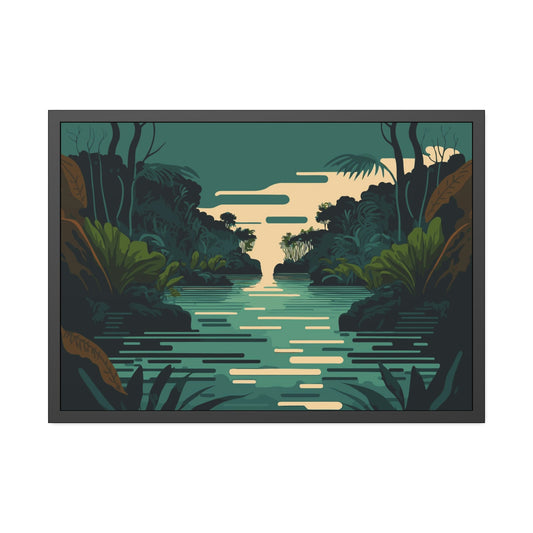 Tranquil Waterside: Wall Art of a Picturesque Lakeside on Natural Canvas