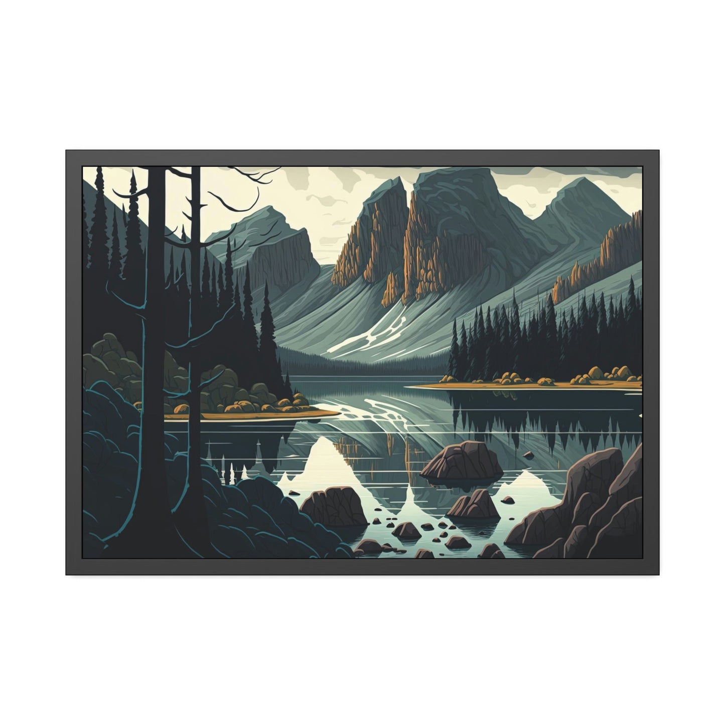 Reflections of the Lake: Framed Canvas Print of a Scenic Lake Scene
