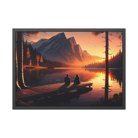 Peaceful Lakeshore: Framed Poster of a Calm Lake Scene on Canvas