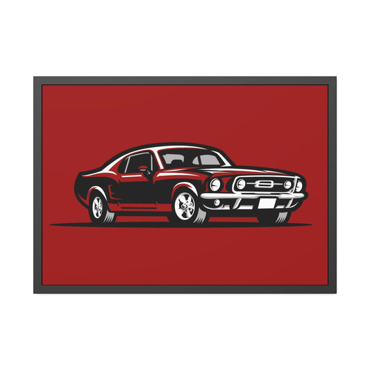 Racing Passion: Red Mustang Wall Art on Natural Canvas and Framed Canvas