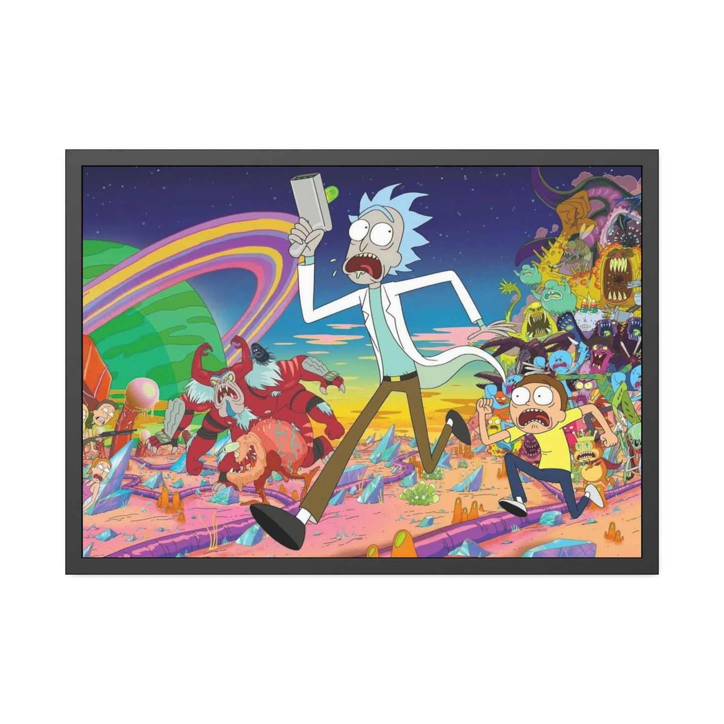 Fantastical Adventures: Framed Canvas Wall Art Depicting Rick and Morty Artwork