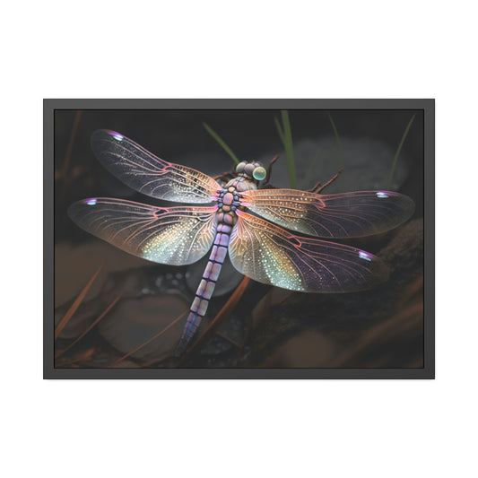 Winged Wonders: A Framed Canvas of Dragonflies in Flight