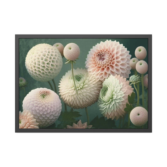 Nature's Beauty: A Framed Canvas of Vibrant Dahlia Blooms