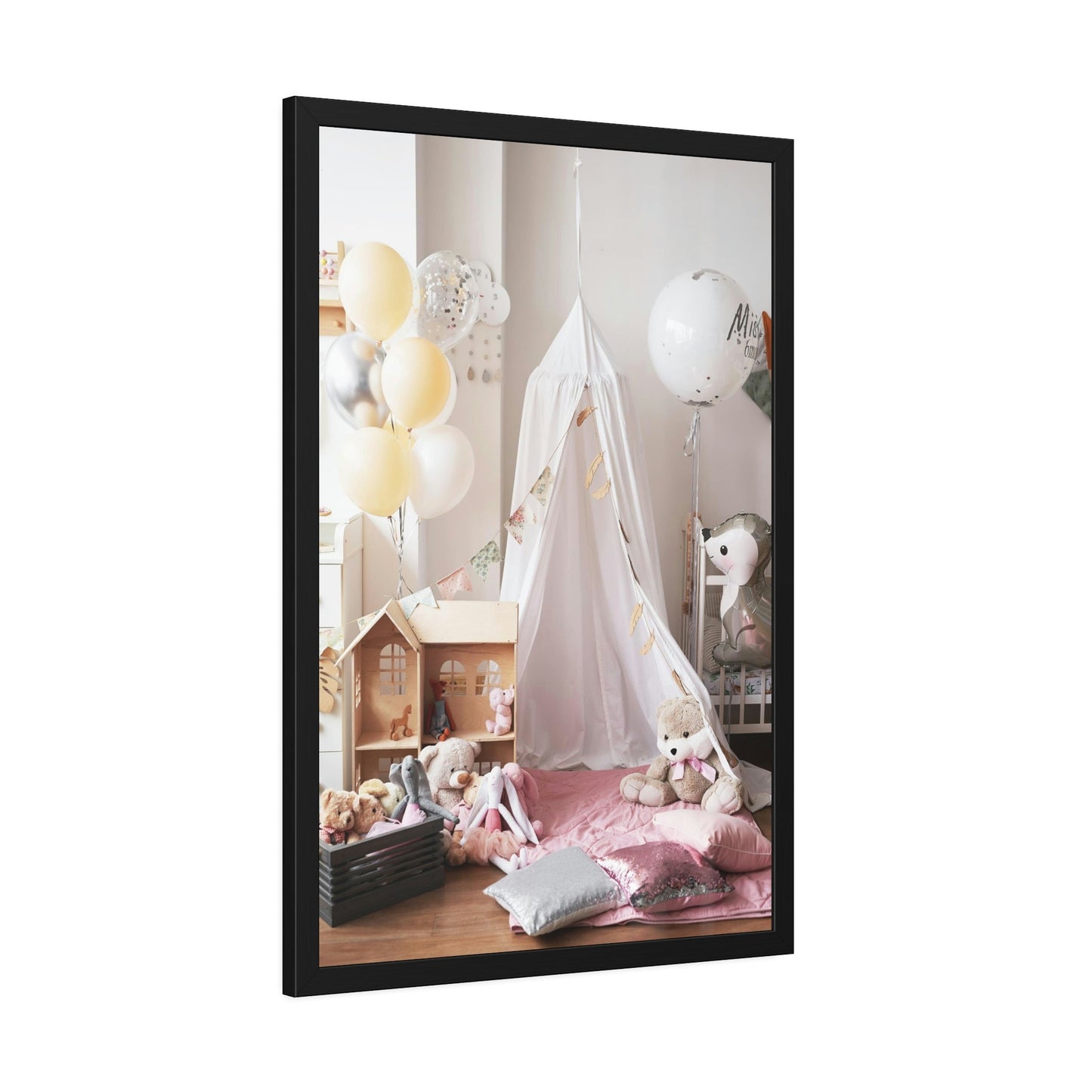 Princess Dreams: Elegant Framed Canvas for Girls Room Wall Decor