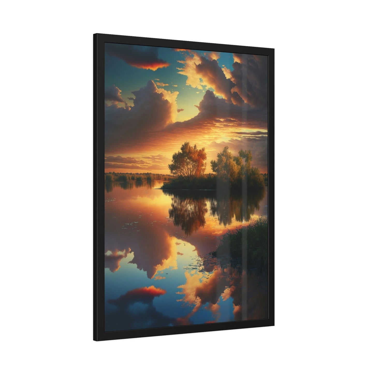 Lake Reflections: Framed Canvas & Poster Print of a Picturesque Lakeshore