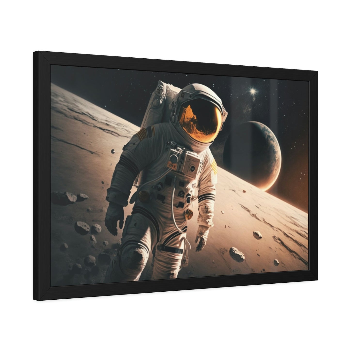 Journey to the Stars: Astronauts on Natural Canvas and Framed Poster