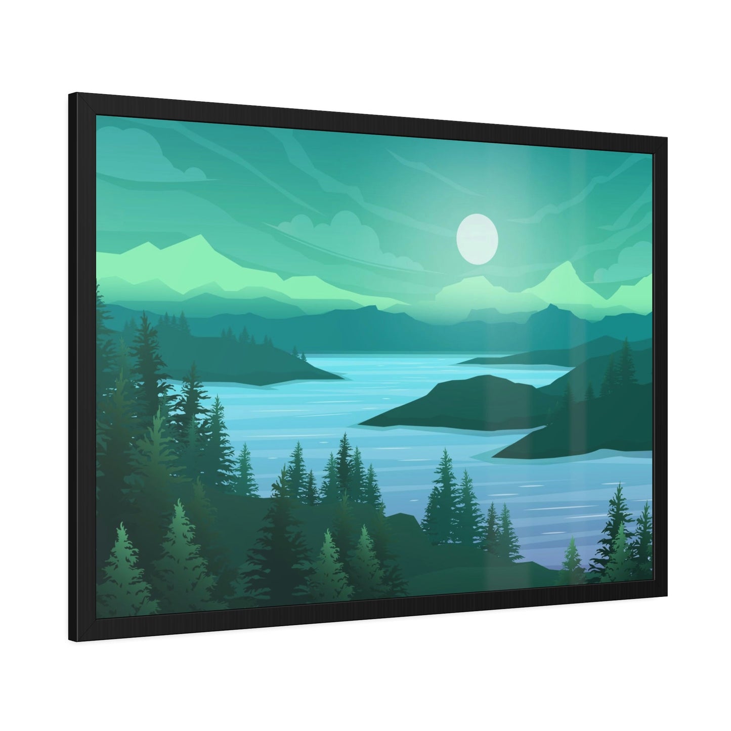 Calming Waters: Framed Poster of a Relaxing Lake on Canvas