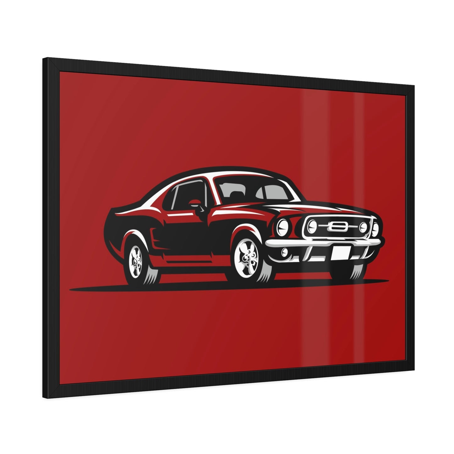 Racing Passion: Red Mustang Wall Art on Natural Canvas and Framed Canvas