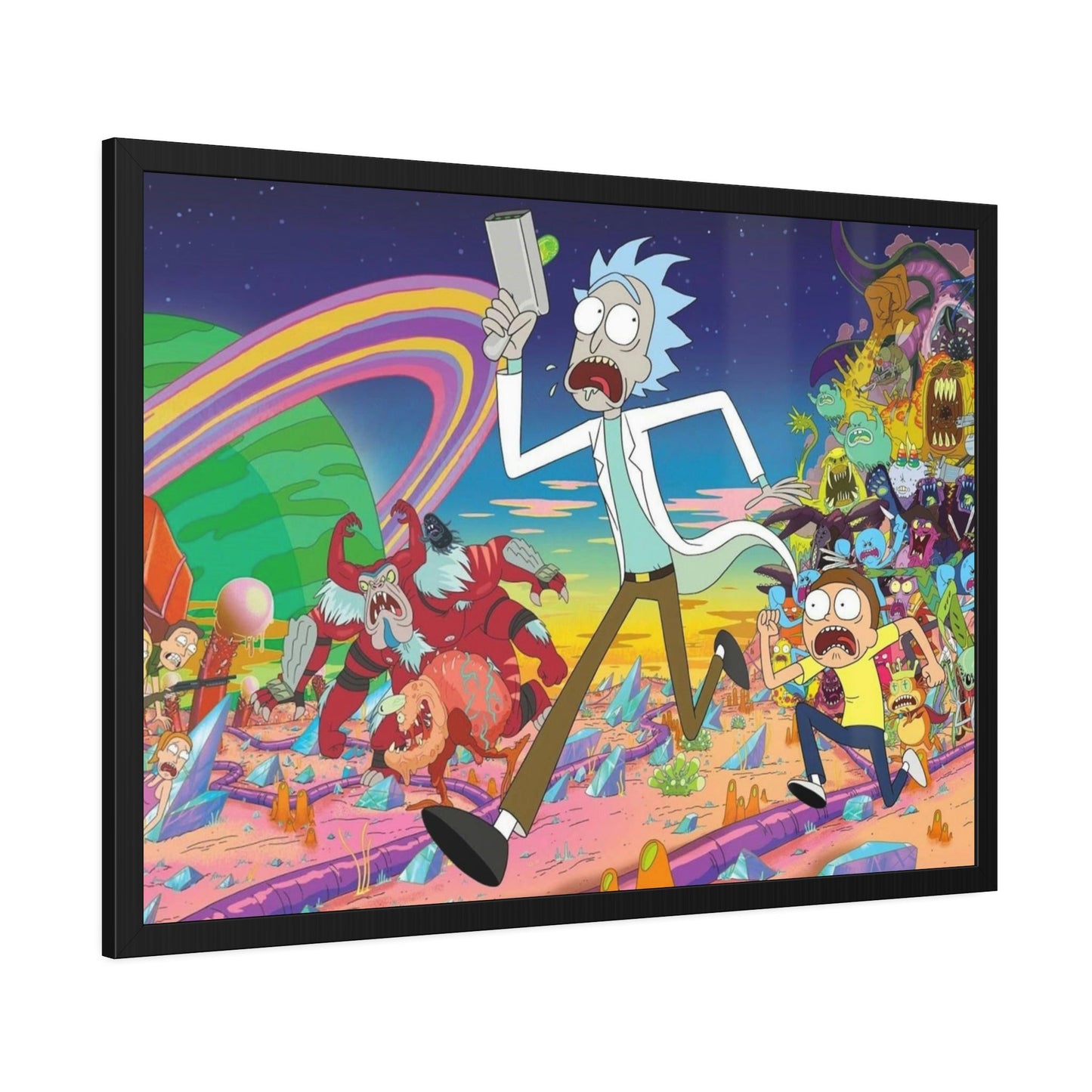 Fantastical Adventures: Framed Canvas Wall Art Depicting Rick and Morty Artwork