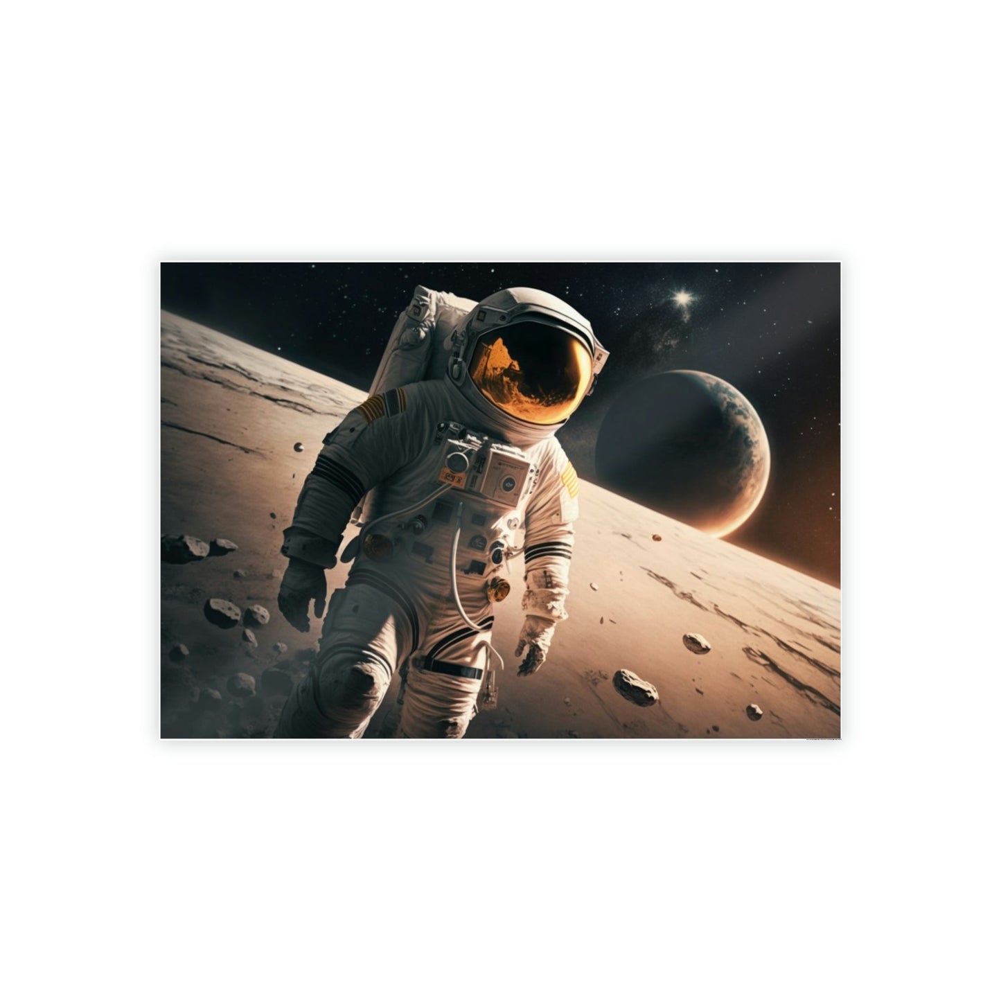 Journey to the Stars: Astronauts on Natural Canvas and Framed Poster