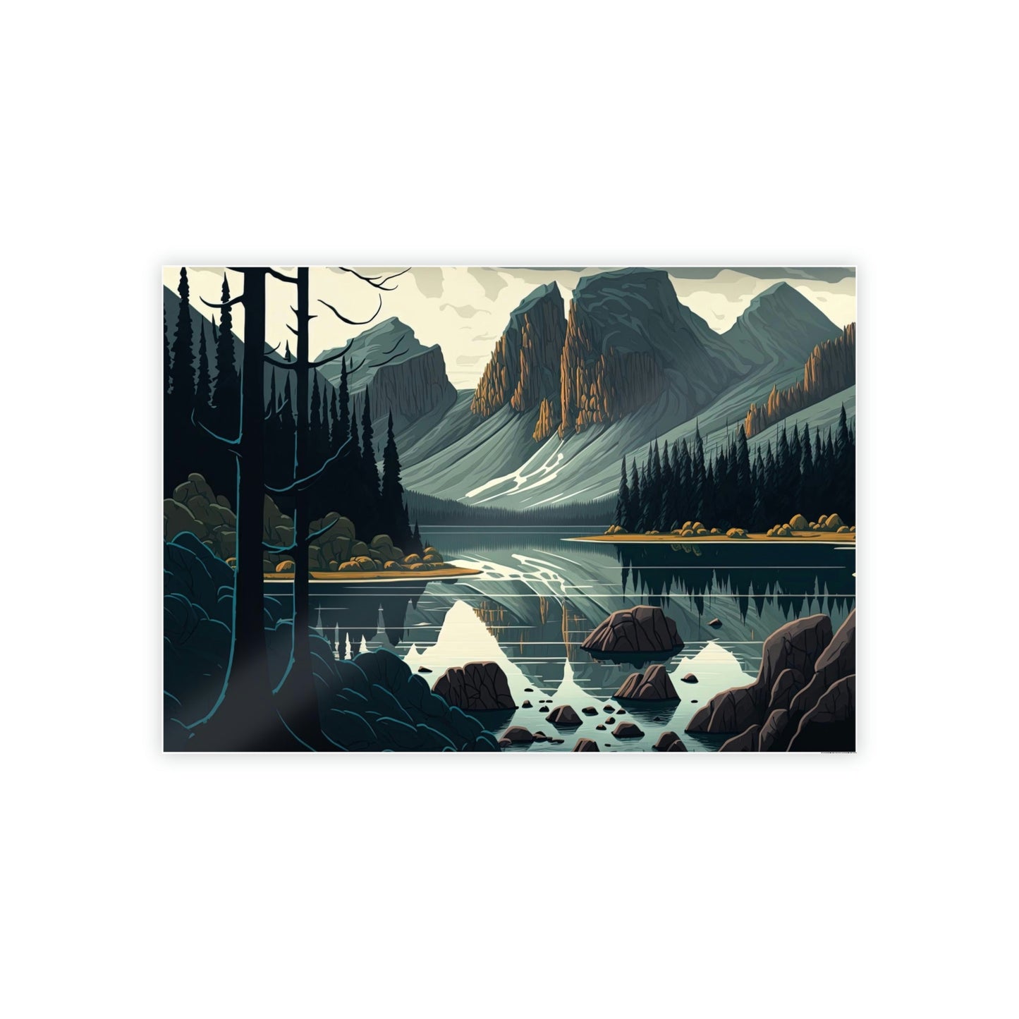 Reflections of the Lake: Framed Canvas Print of a Scenic Lake Scene