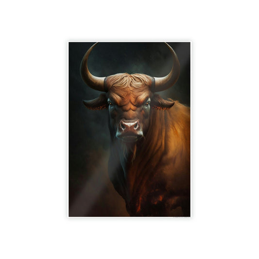 Portrait of a Bull: Natural Canvas & Poster Print of Majestic Animal