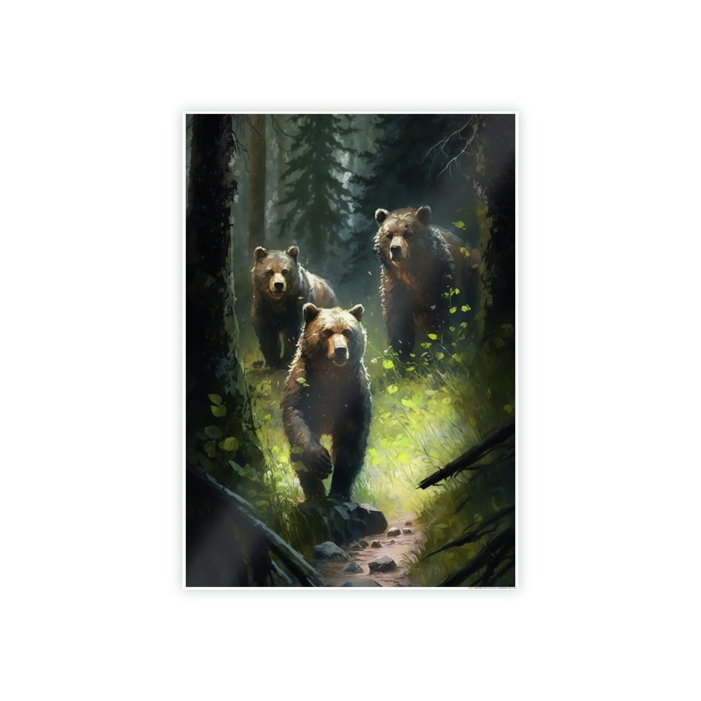 Bear Adventure: Framed Canvas & Poster Print of Curious Grizzly Bears