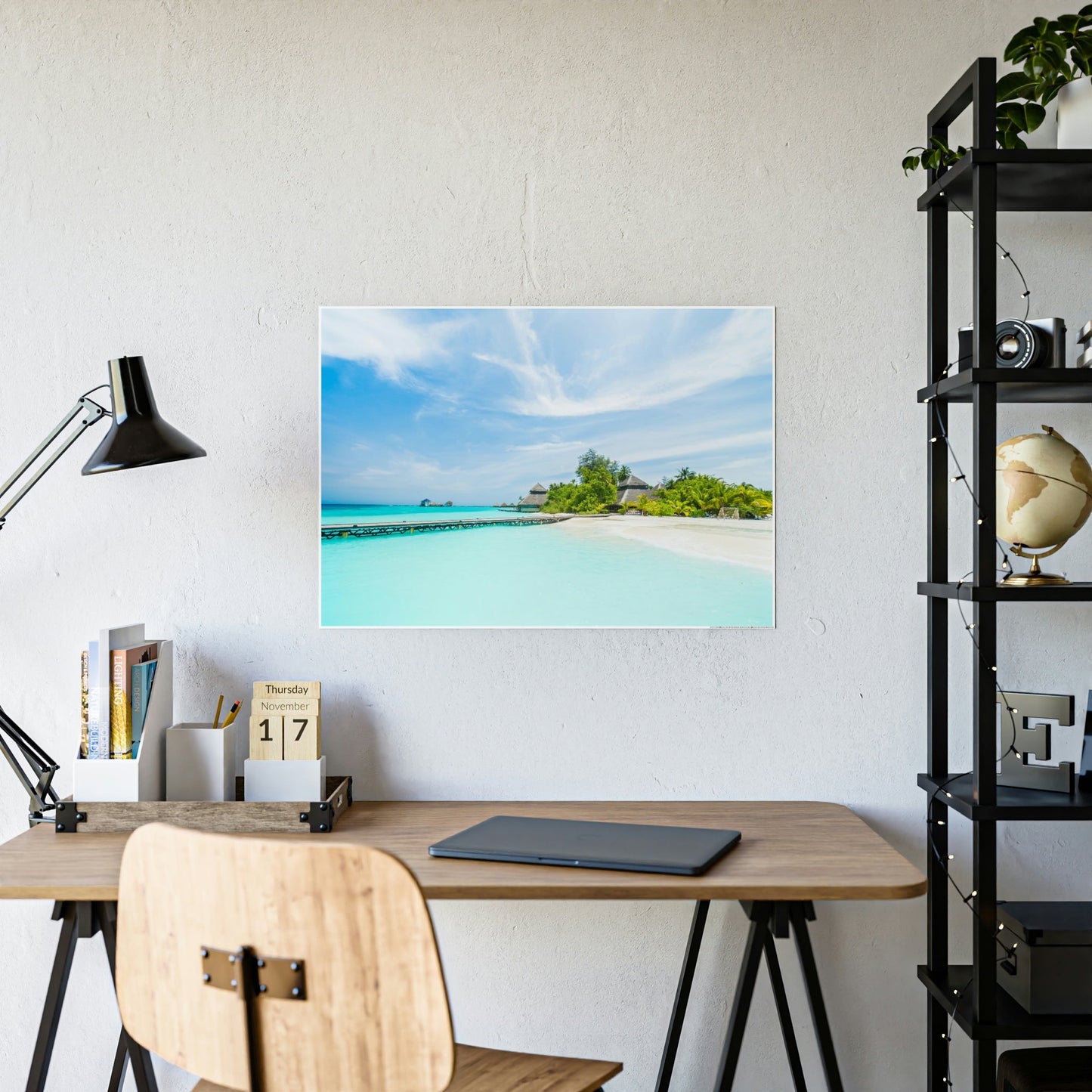 Island Reverie: Wall Art of a Serene Beach on a Tropical Island on a Natural Canvas