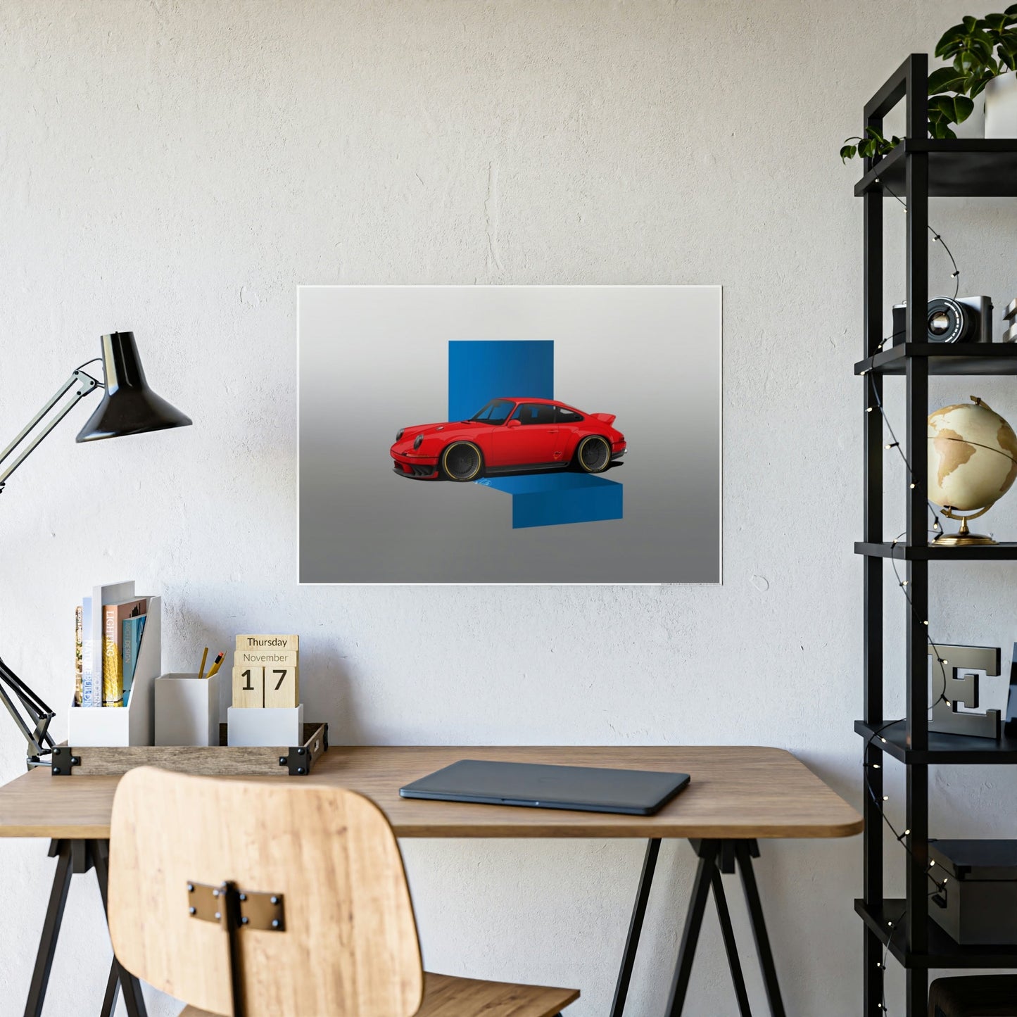 The Art of Speed: A Framed Canvas Print of a Red Porsche in Action