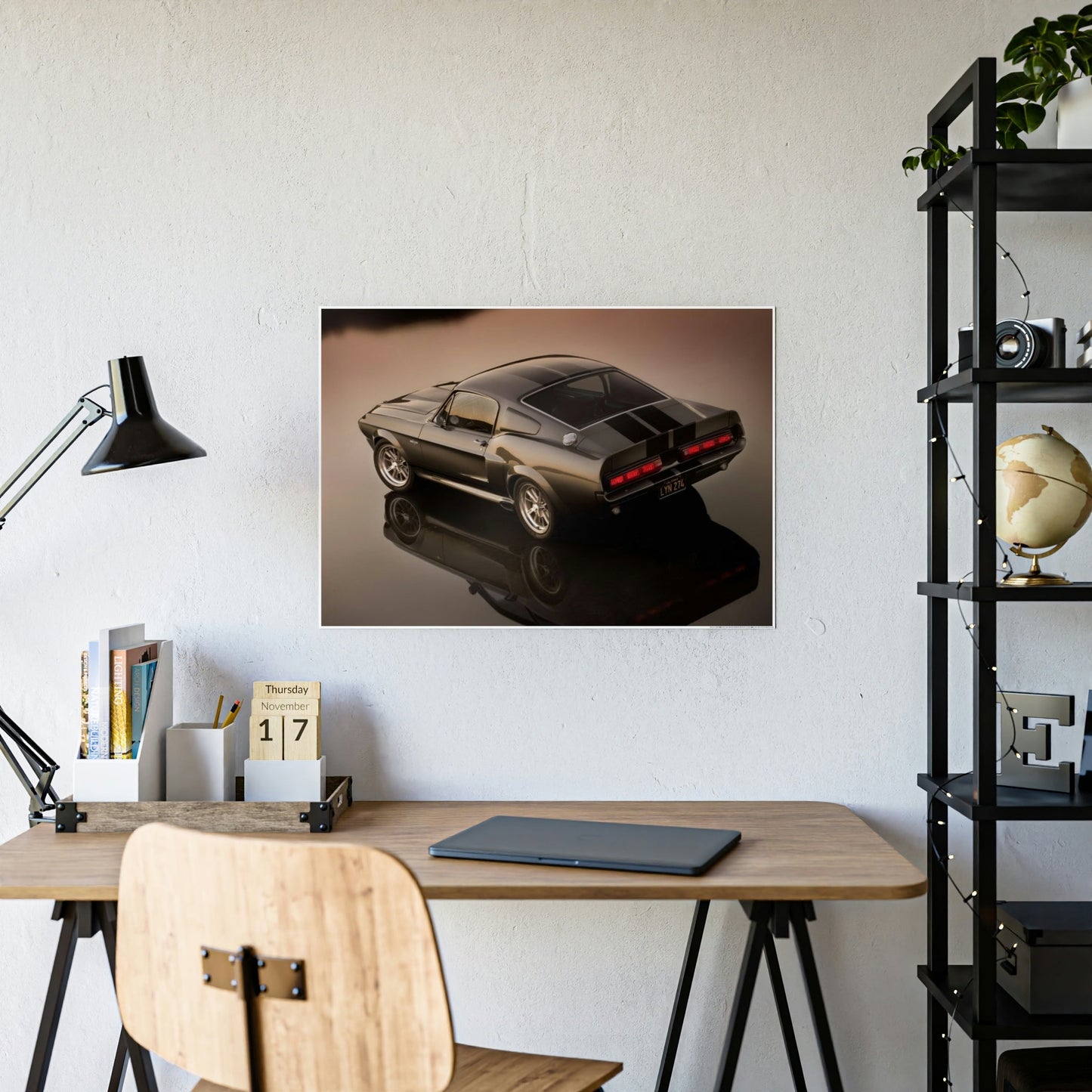 Masterpiece on Wheels: Framed Canvas Poster of a Mustang Sports Car for Automotive Art Collectors