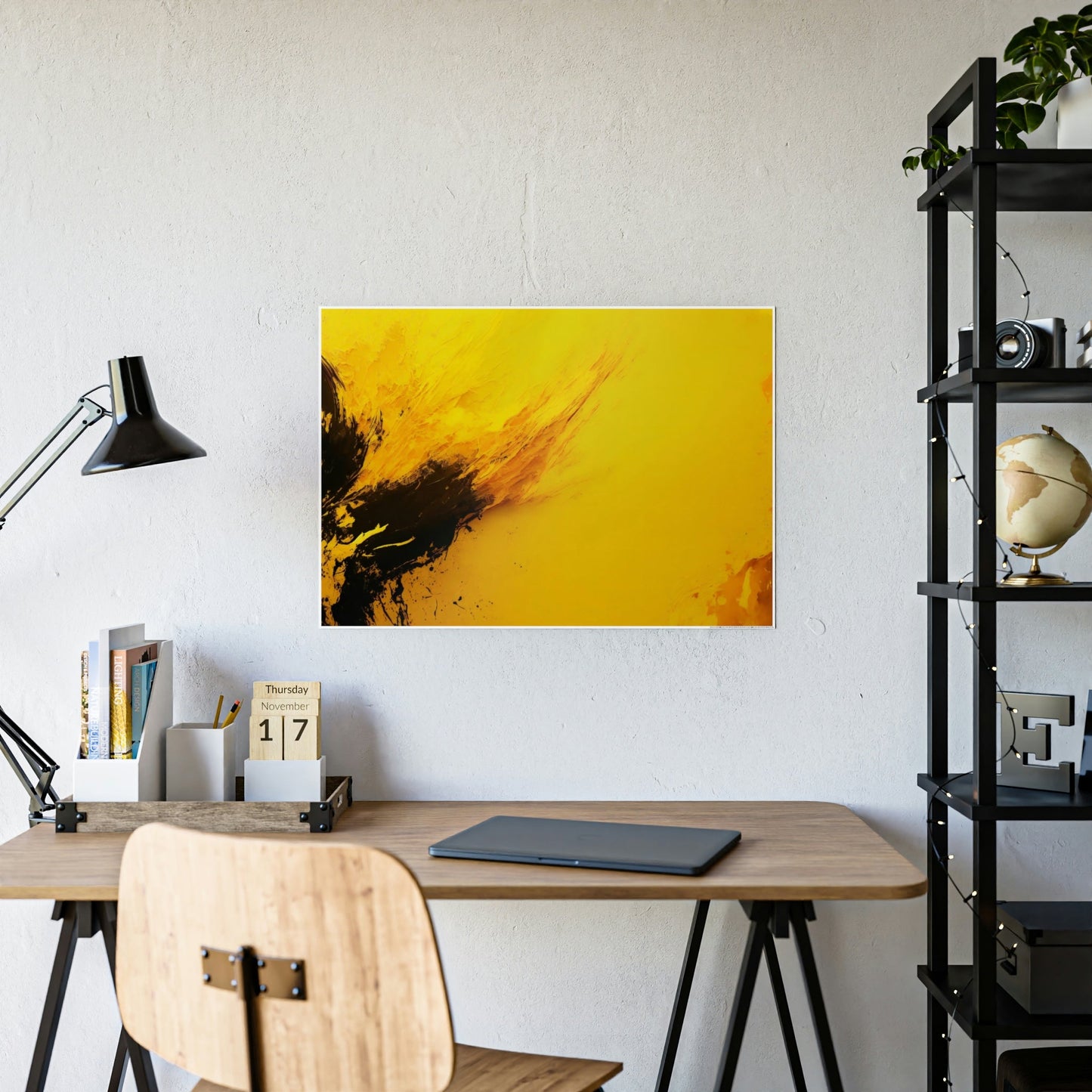 Sunny Abstraction: Bright and Playful Wall Art Prints Featuring a Yellow Abstract Design on Framed Canvas & Poster