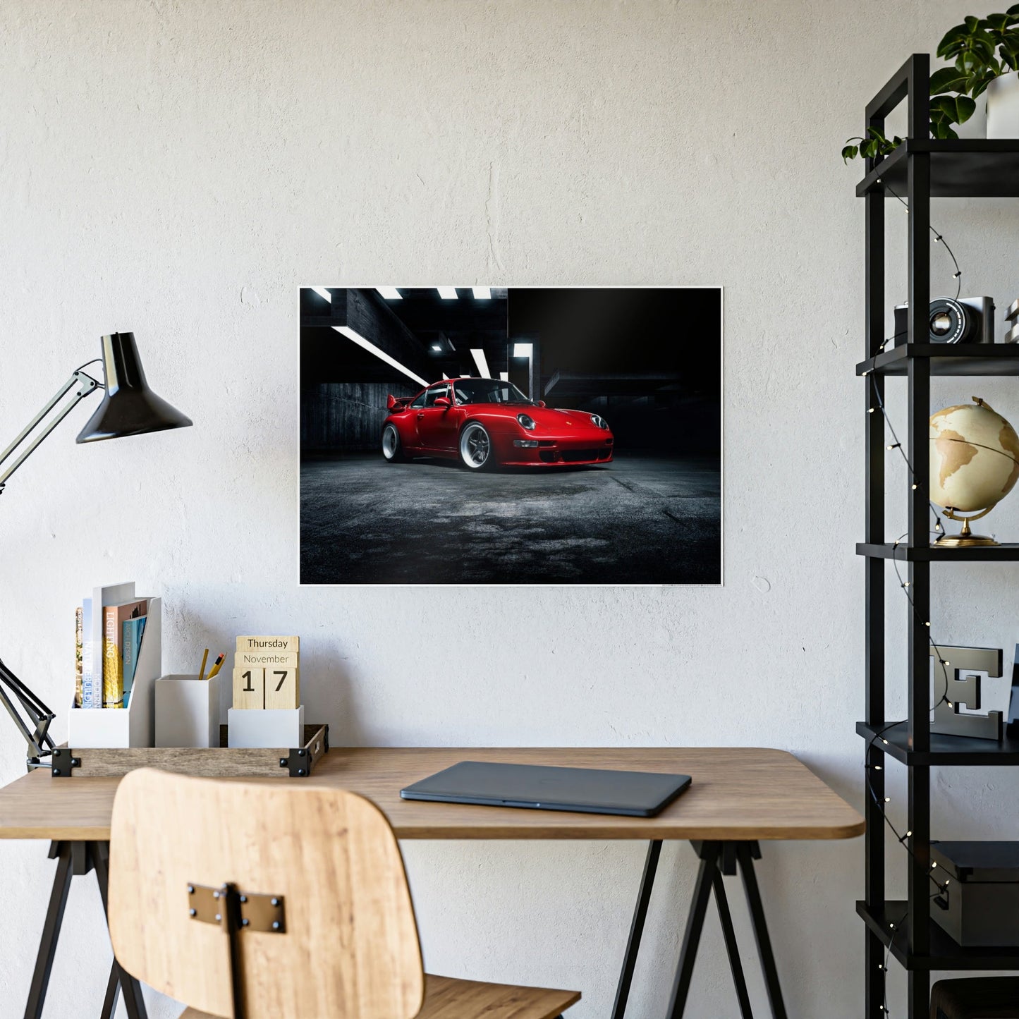 Passionate Red Porsche: A Vibrant Print on Natural Canvas & Poster