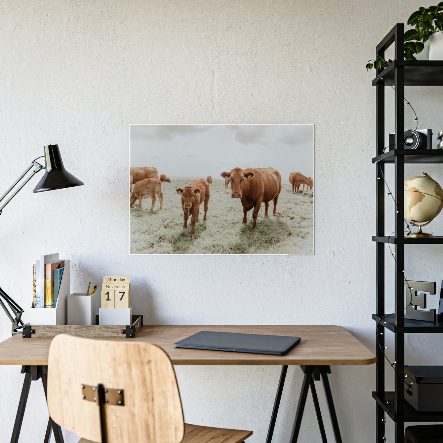 Peaceful Pasture: Framed Canvas & Posters Print of Cow Grazing