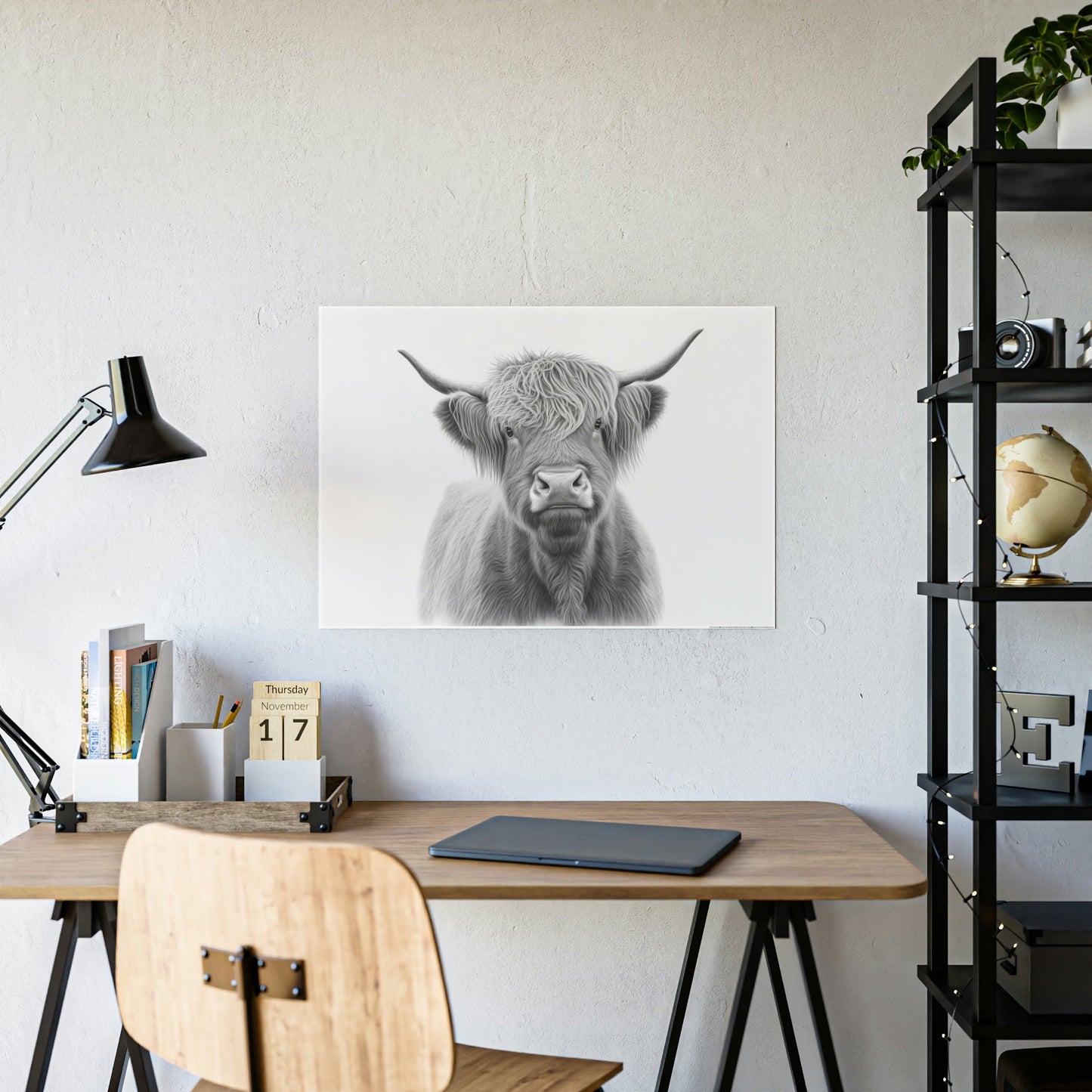 Artistic Whimsy: Framed Poster Wall Art Featuring a Playful Cow Portrait on Canvas