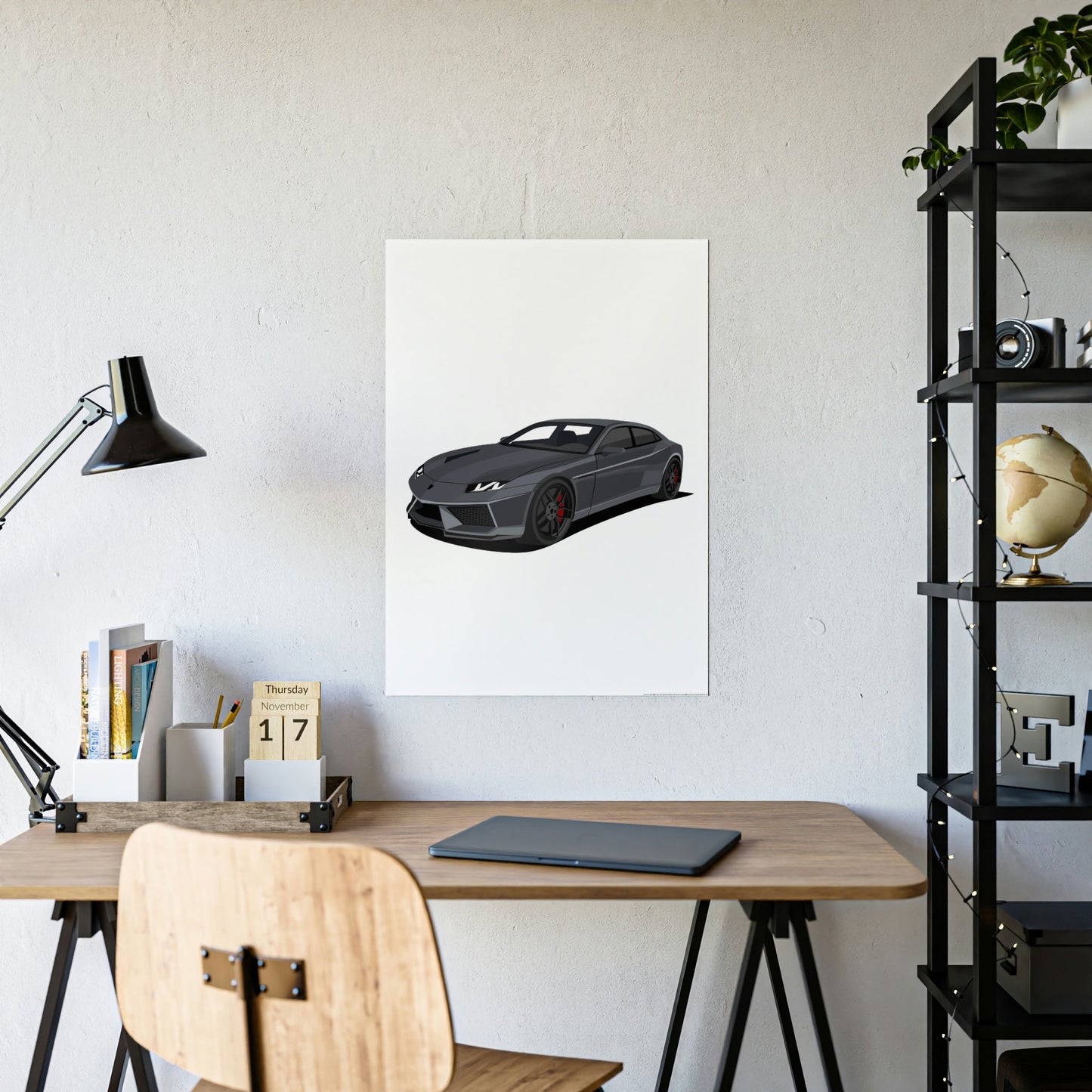 Mysterious Power: Black Lamborghini Framed Canvas & Poster Artwork
