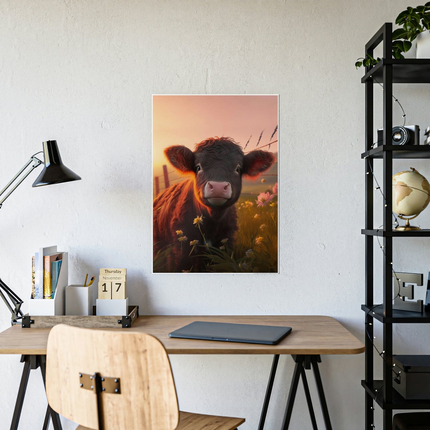 Serene Bovine Beauty: Framed Poster Wall Art Featuring a Stunning Cow Portrait