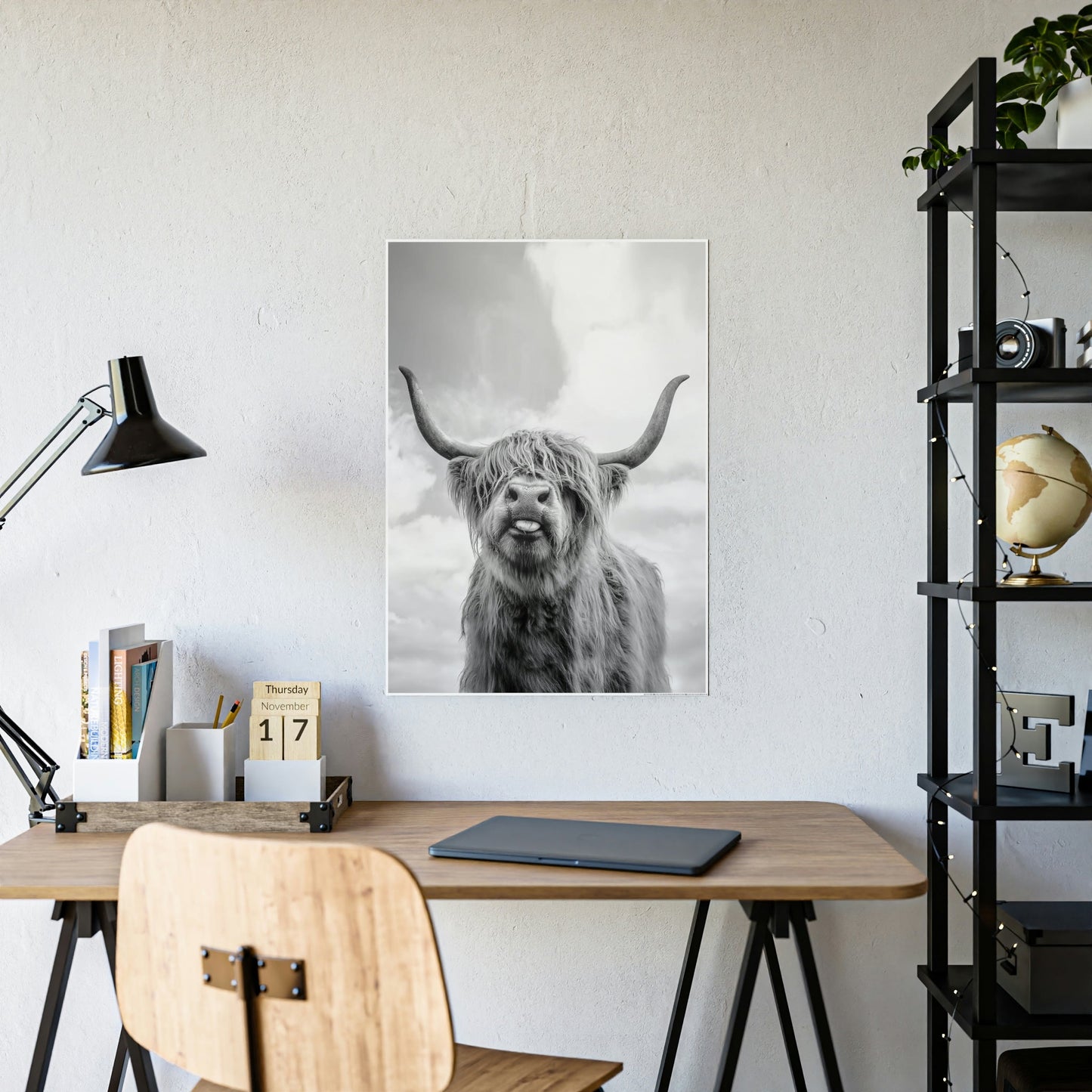 Highland Cow | Wooly Cattle | Black-White Art — Pixoram