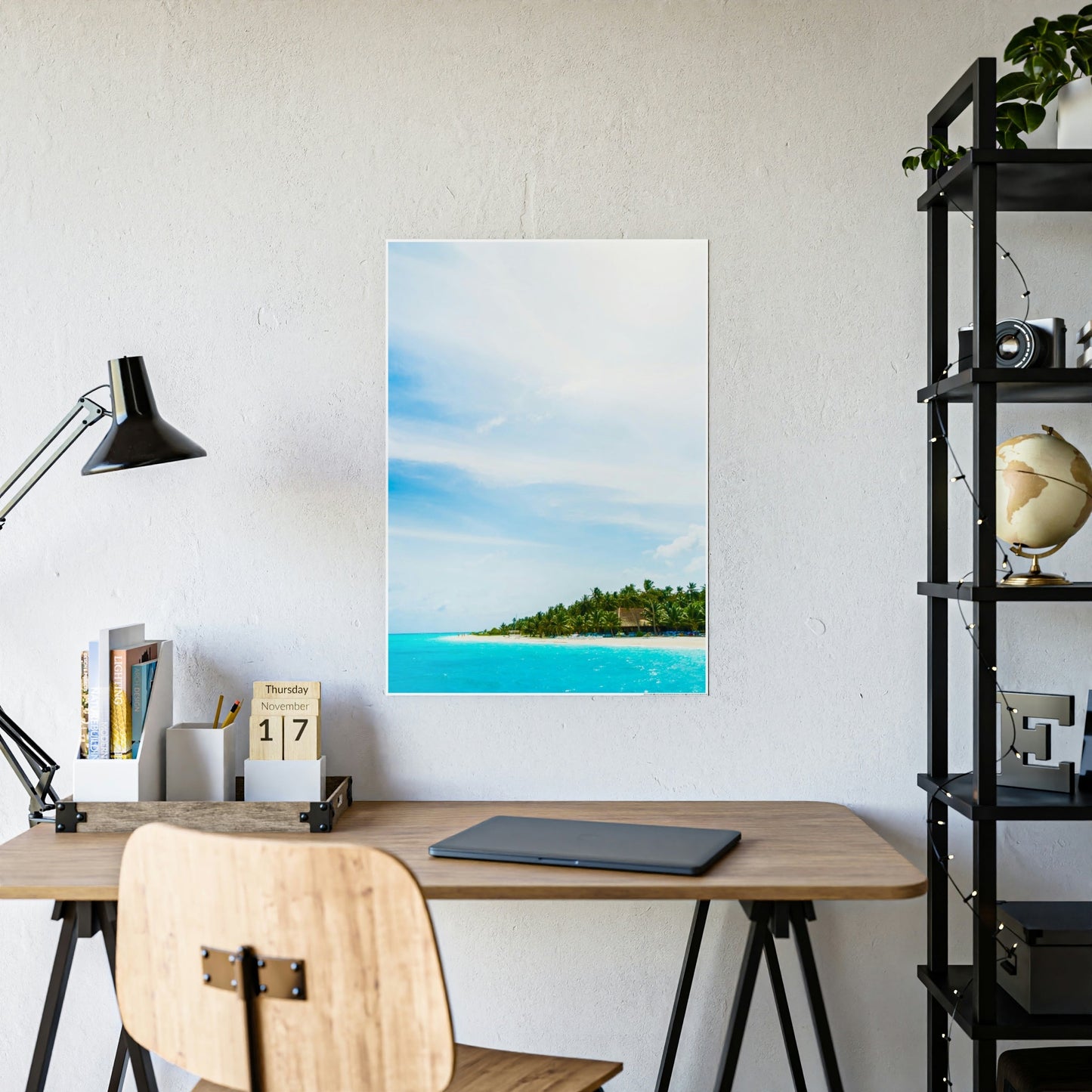 Paradise Found: Framed Canvas of a Scenic Island Beach on a Sunset