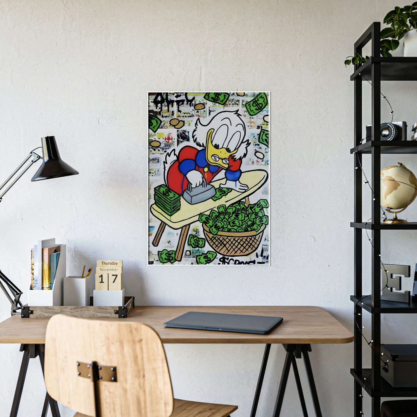 The Money Duck: Wall Art Prints of a Duck in Alec Monopoly's Iconic Money-Themed Graffiti Style on Framed Canvas