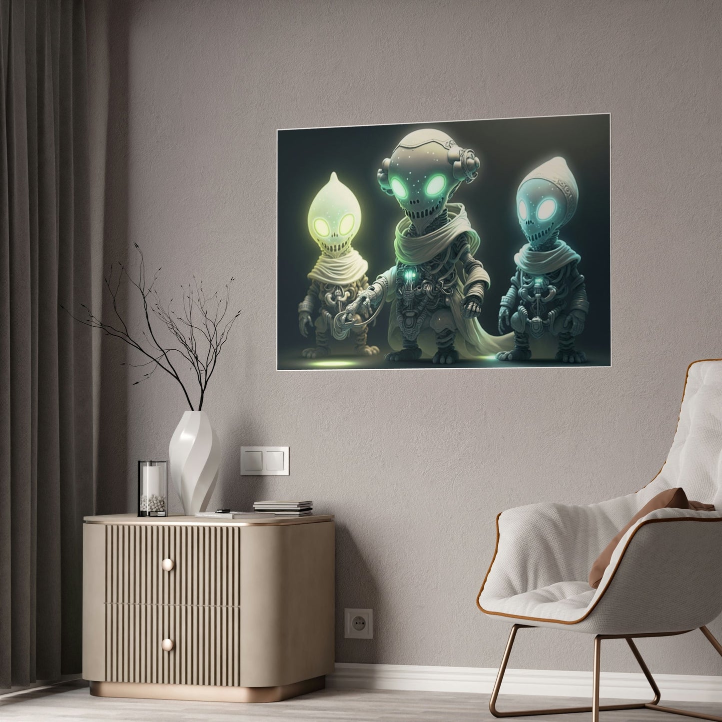 A Glimpse of the Unknown: Alien-Inspired Print on Natural Canvas & Poster