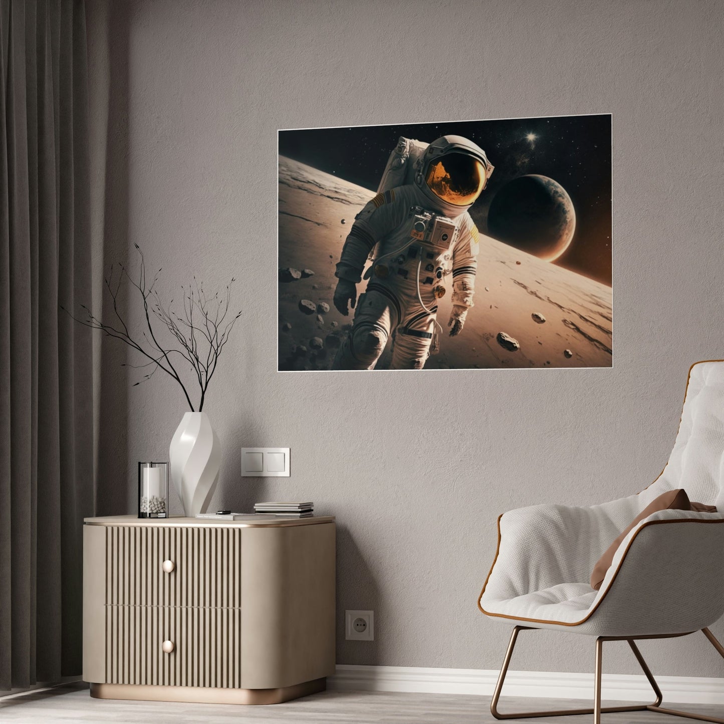 Journey to the Stars: Astronauts on Natural Canvas and Framed Poster