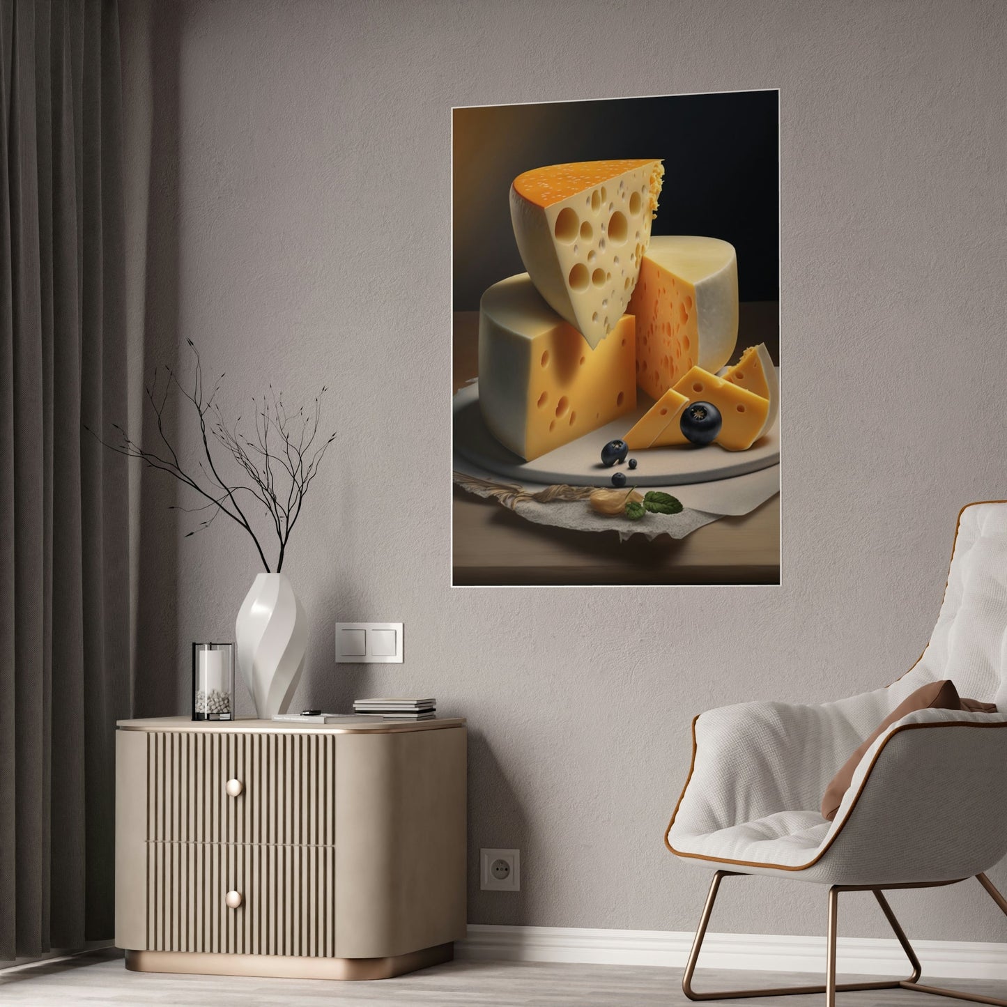 The Cheesy Charm: Framed Canvas and Poster Featuring Delicious Cheeses