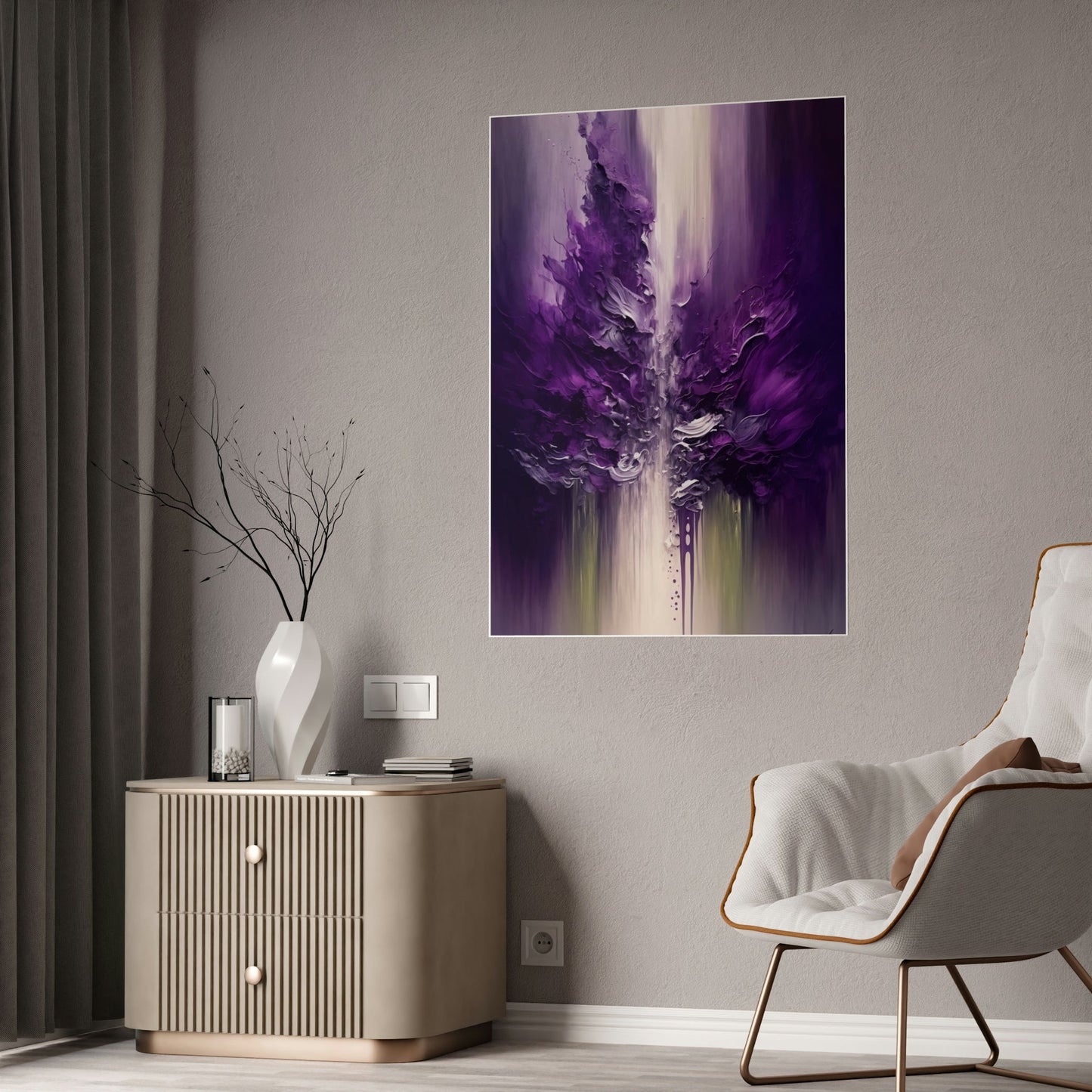 Purple Passion: Framed Poster of Abstract Art with Intense Hues on Canvas