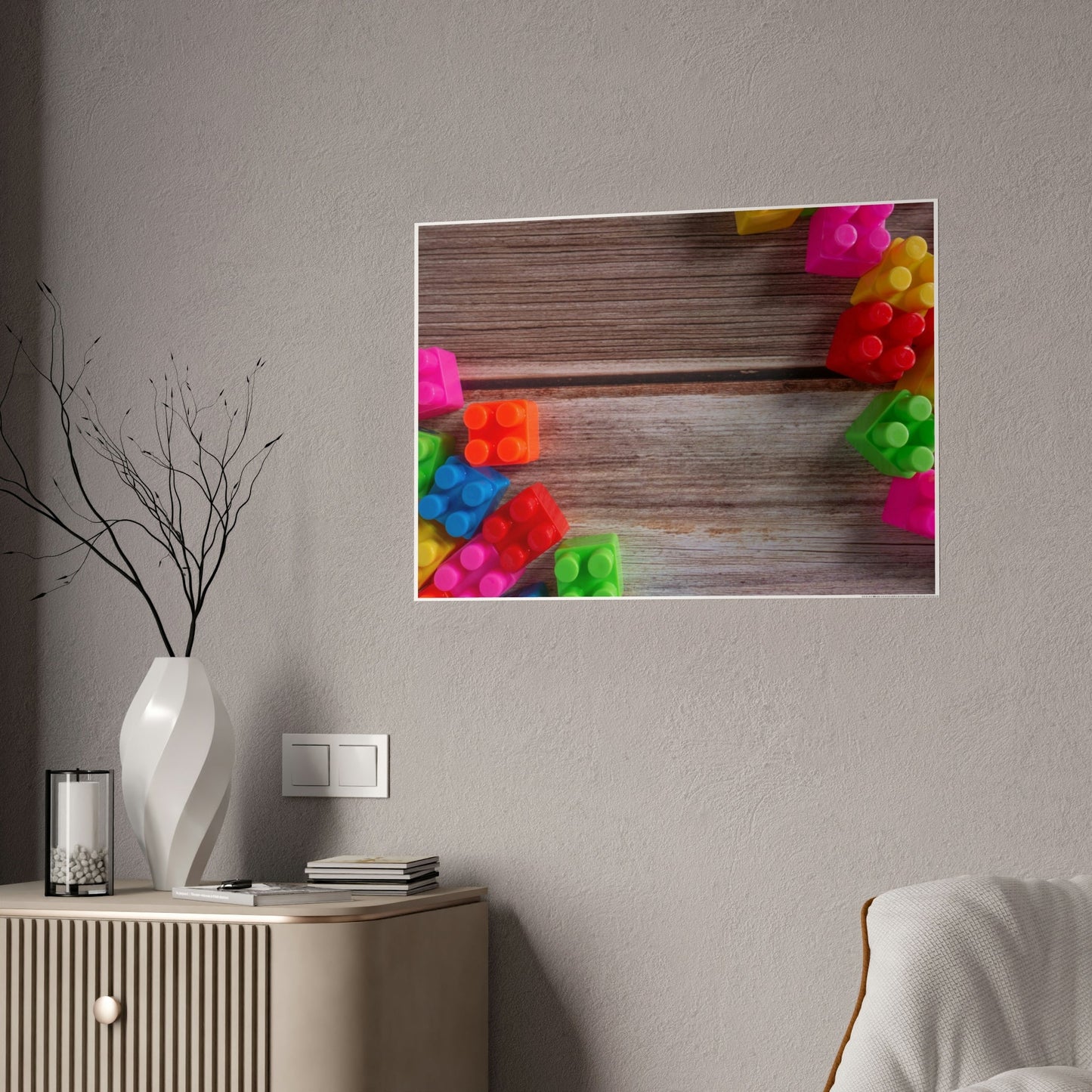 Colorful Block Mastery: Framed Canvas and Print of Lego Art