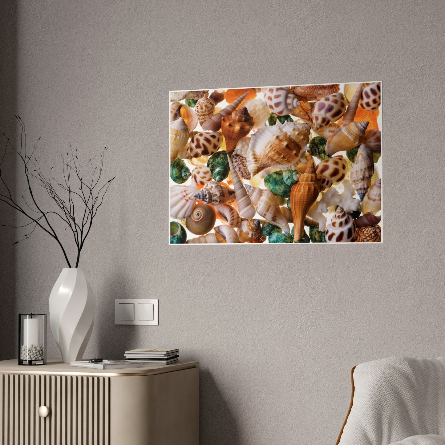 Coastal Treasures: Natural Canvas and Framed Wall Art with Beautiful Seashell Collection