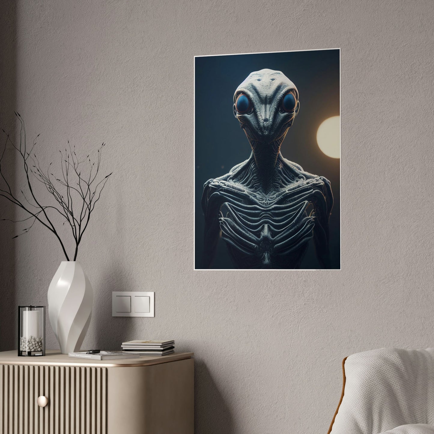 Beyond Our World: Framed Canvas Art Featuring a Mystical Alien
