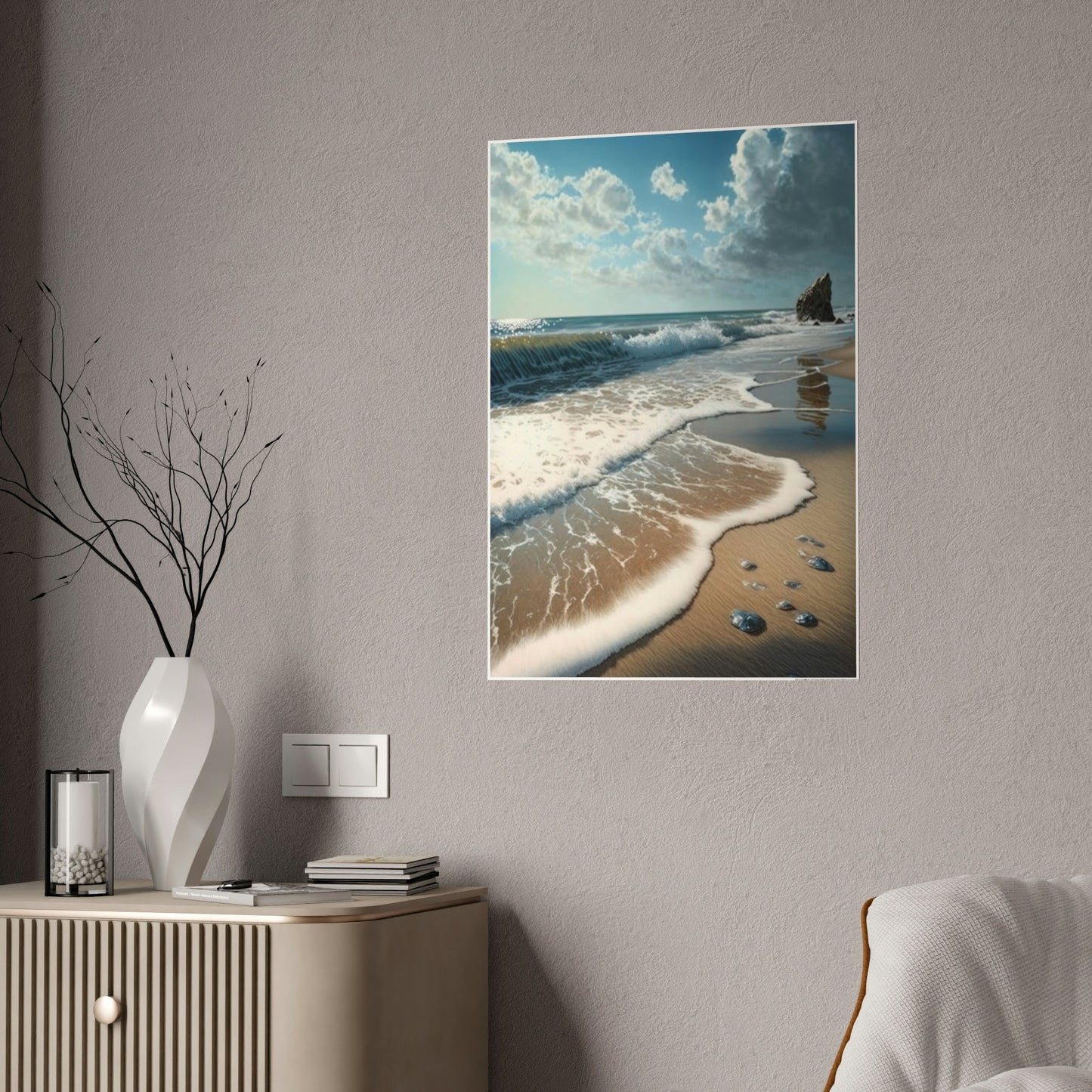 Seaside Escape: Artistic Framed Canvas & Poster Print of a Quiet Beach