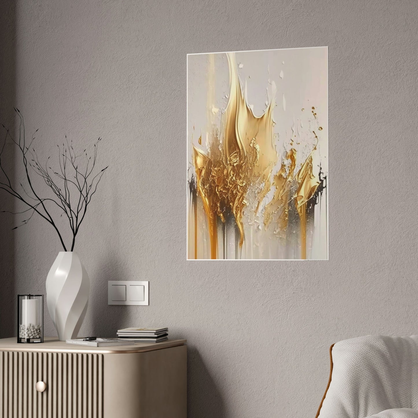 Gilded Beauty: Print on Canvas of a Glamorous and Rich Abstract Art in Gold Hues on Natural Canvas