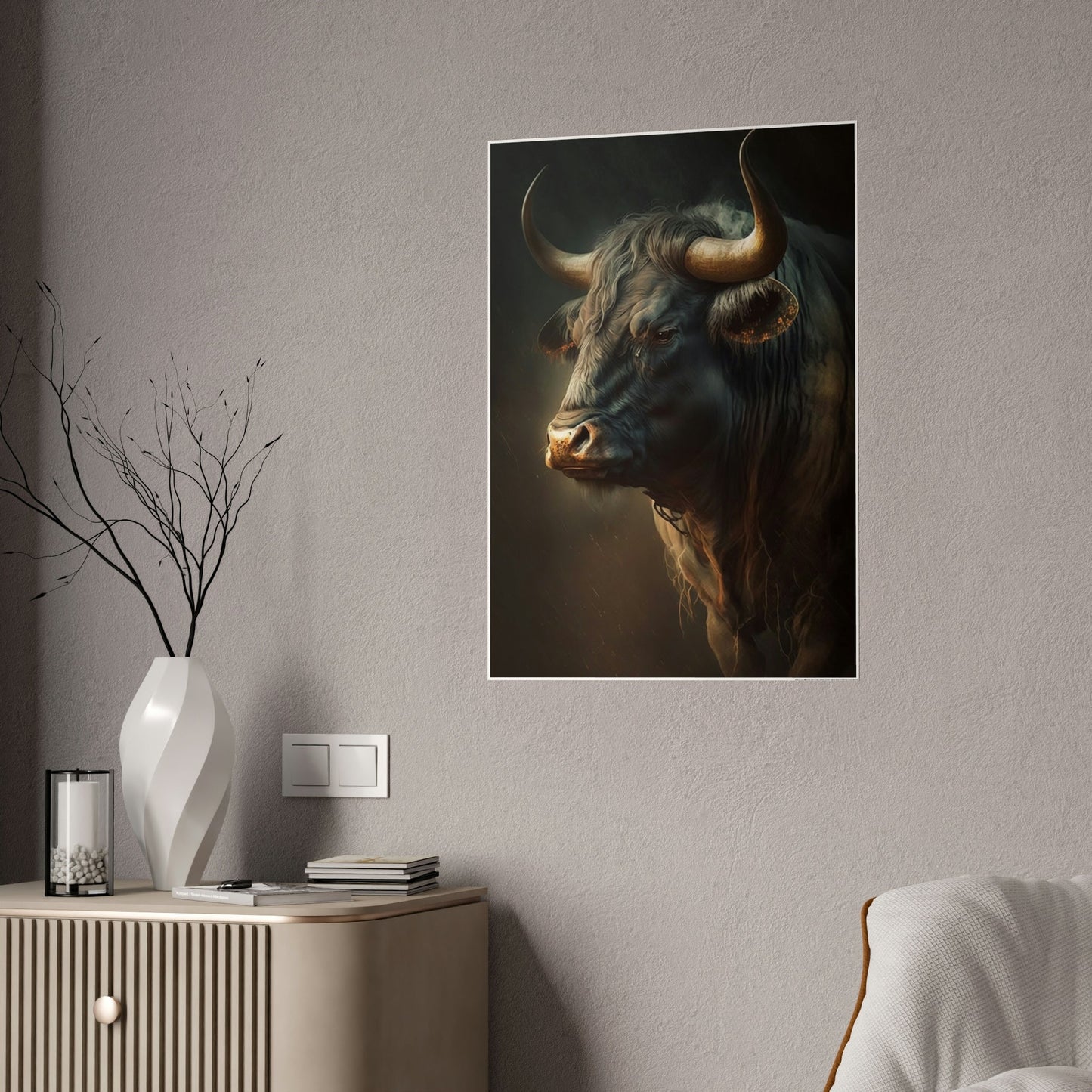 Bull's Strength: Canvas Wall Art Print of Majestic Horned Animal