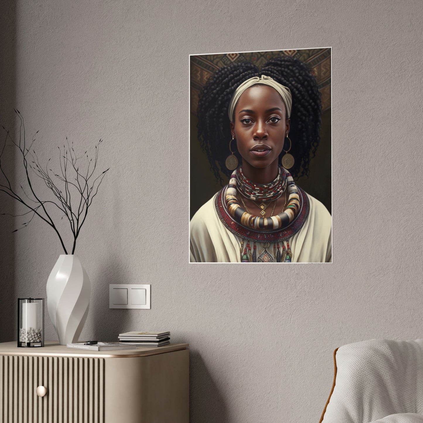 Vibrant Colors of Africa: Stunning Framed Canvas of a Graceful Lady