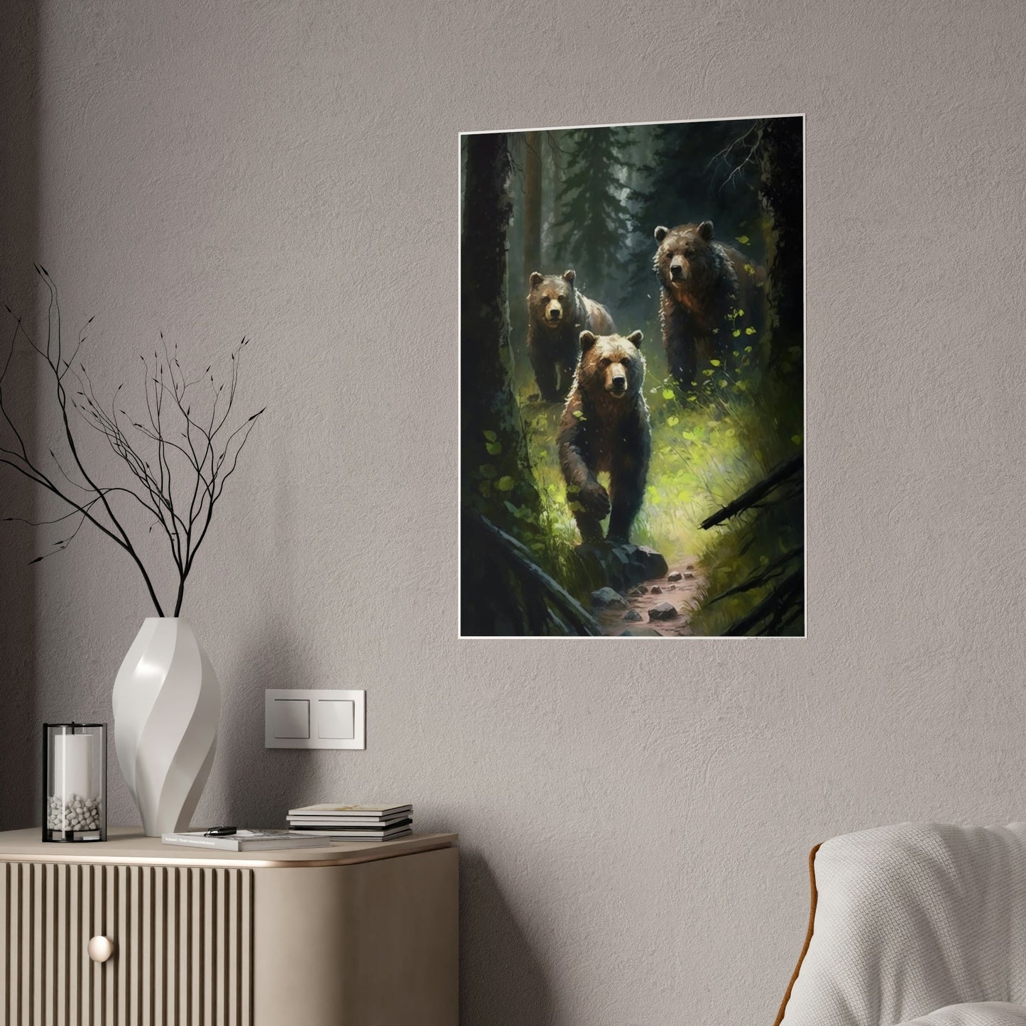 Bear Adventure: Framed Canvas & Poster Print of Curious Grizzly Bears