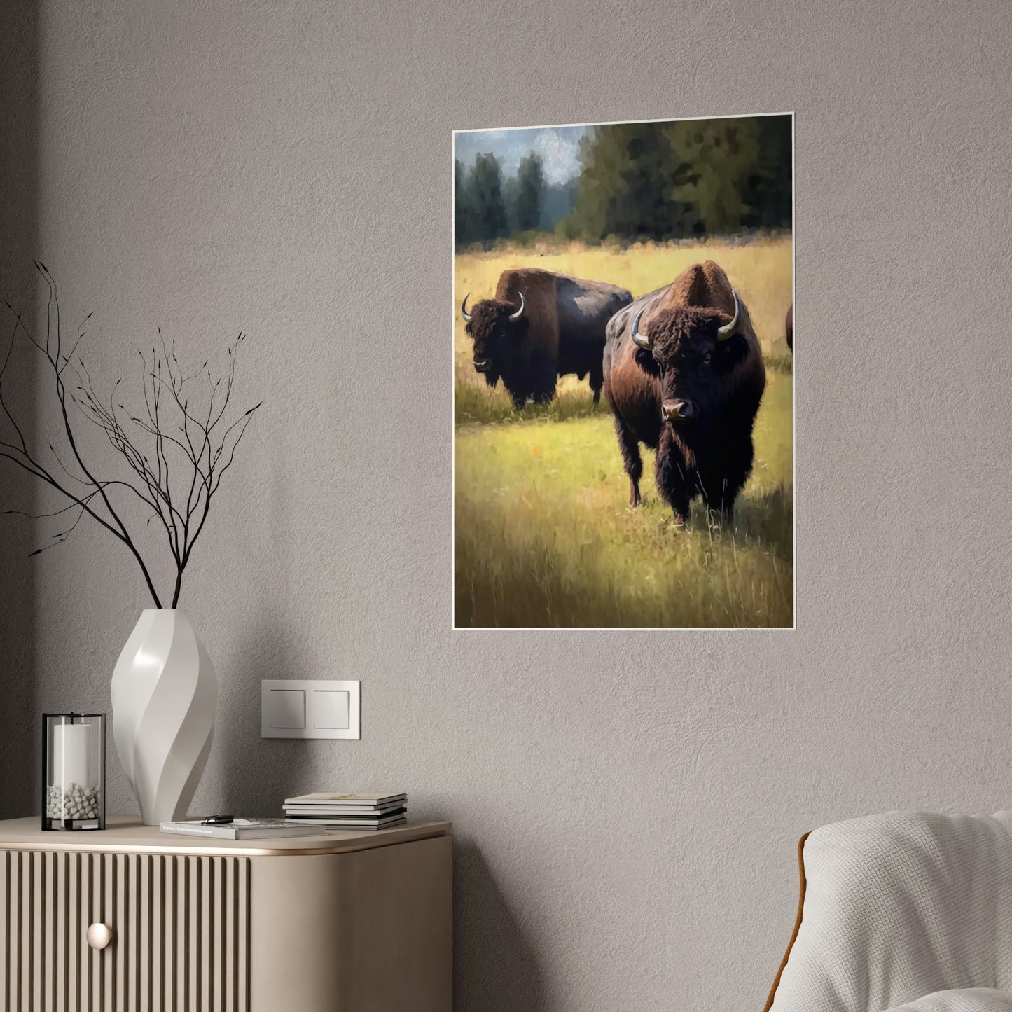 The Bison's Journey: A Print on Canvas & Poster of a Bisons Trekking Across the Plains