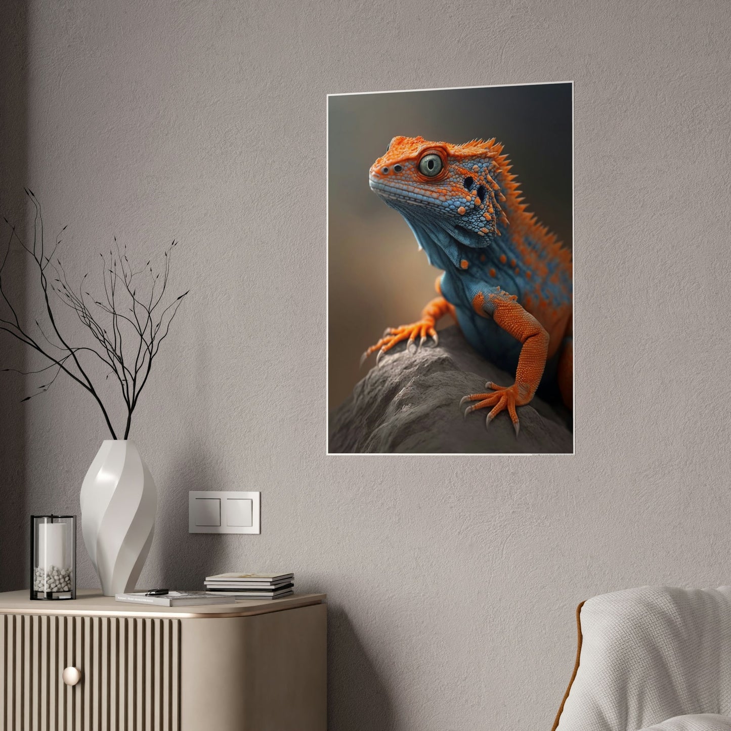 Bold and Bright: Vibrant Lizard Print on Natural Canvas & Poster