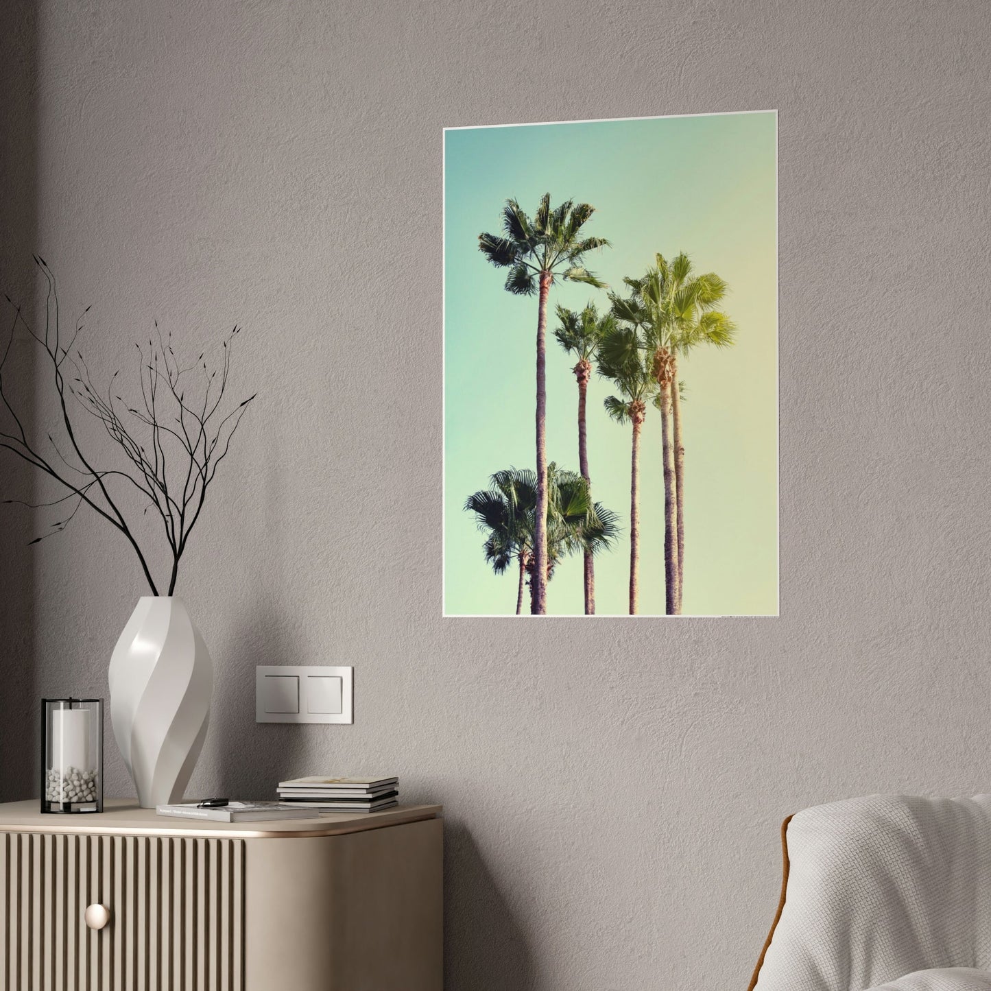 The Palm's Path: A Mesmerizing Wall Art of Palm Trees Lining a Road