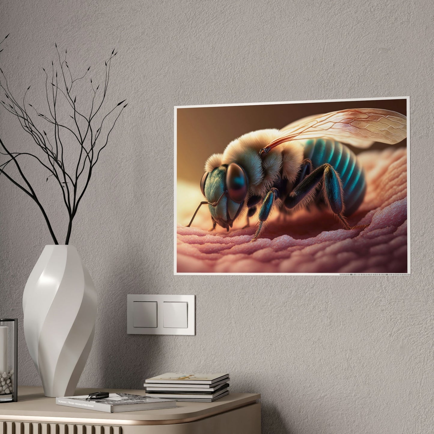 The Art of Pollination: A Print on Canvas & Poster of a Bee and a Flower in Harmony