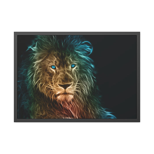 King of the Savanna: Artistic Print on Framed Canvas of a Lion