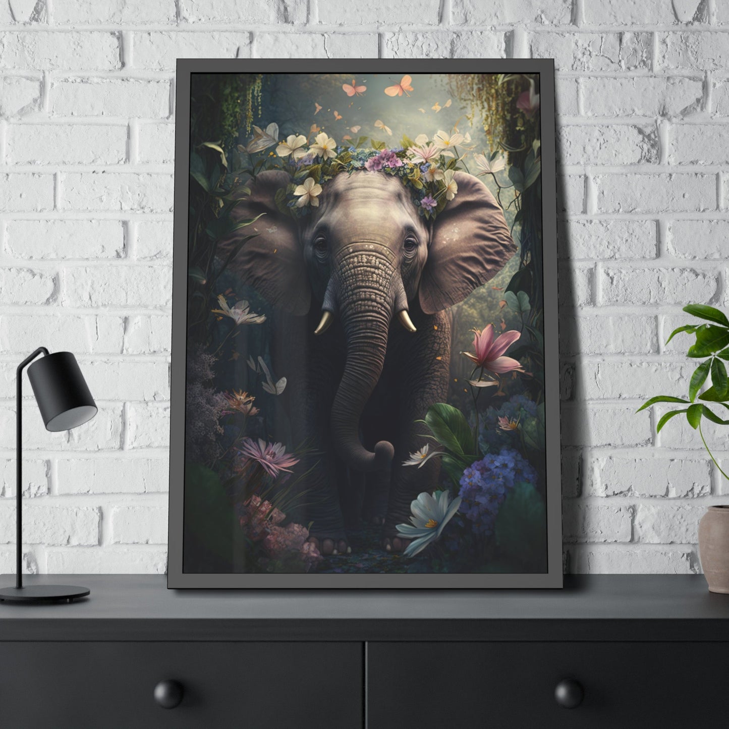 Elephant Dreams: Natural Canvas Print for Bedroom Decor