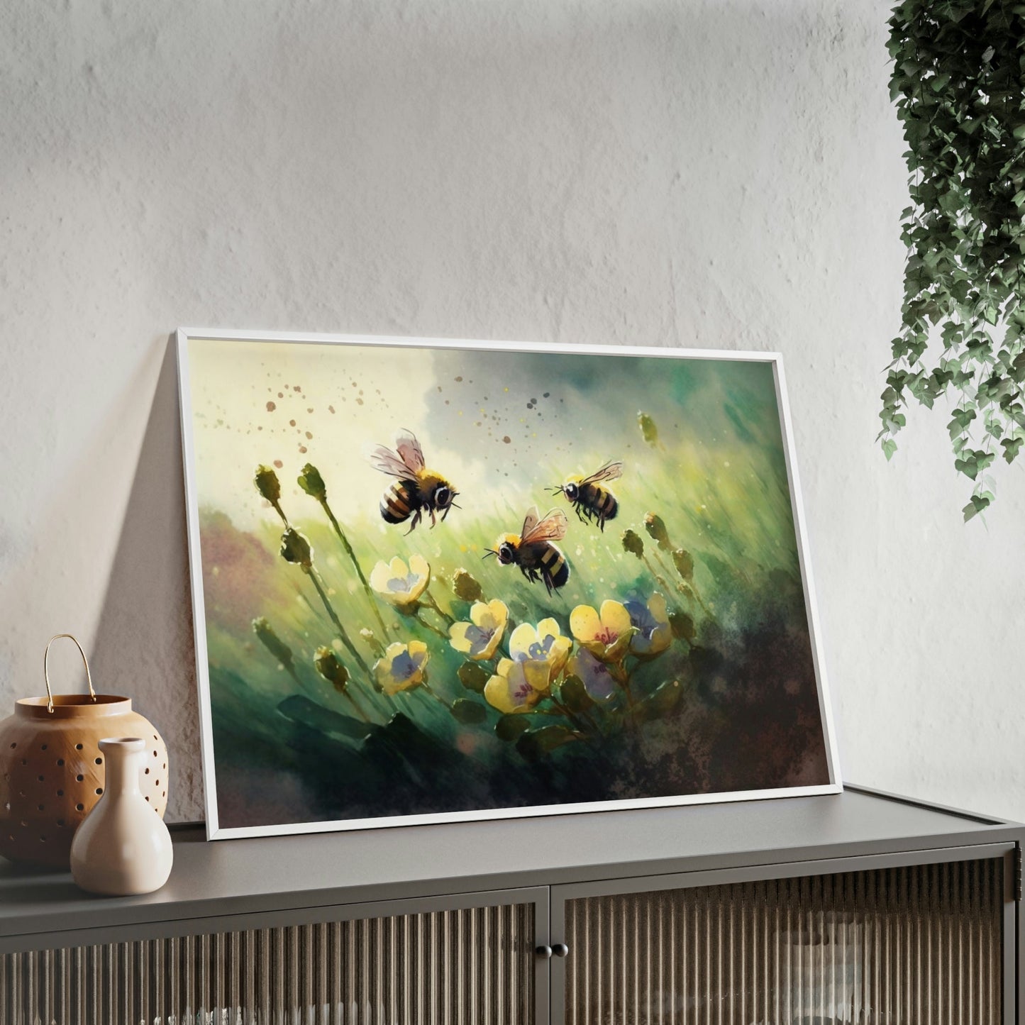 Pollinator Paradise: A Poster & Canvas Print of a Garden Teeming with Bees