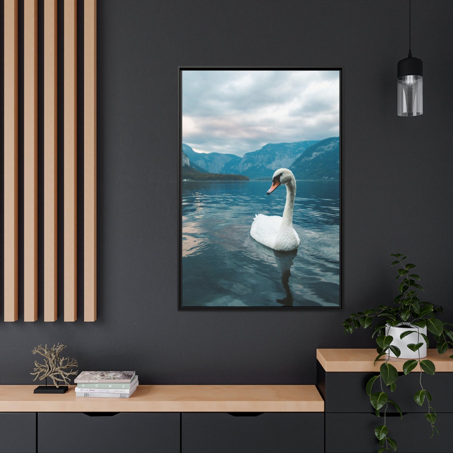 Elegance on the Water: Framed Poster and Print on Canvas Celebrating the Grace of Swan