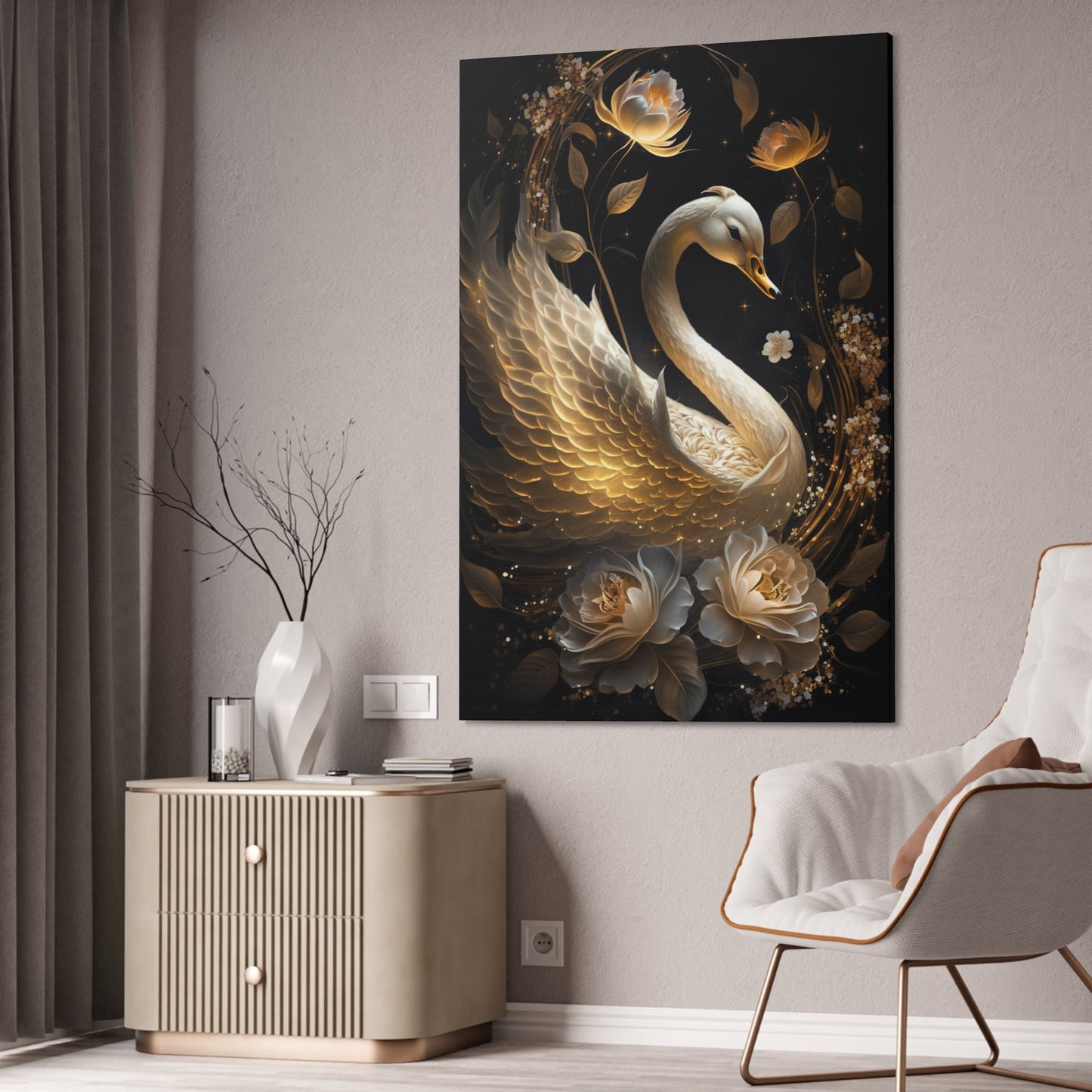 Tranquil Beauty: Canvas Art Displaying the Serenity of Swan in a Peaceful Setting